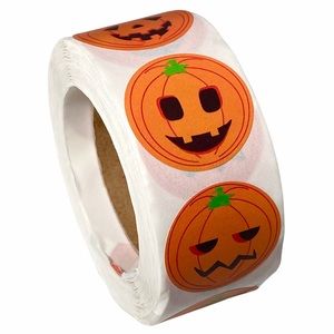 🎃 R Halloween Stickers 1" Round 500ct Labels 8 Faces Thank You Pumpkins